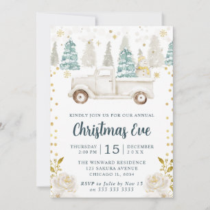 Winter White & Gold Truck Floral Kerstmis Kaart