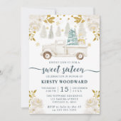 Winter White & Gold Truck Floral Sweet 16 Kaart (Voorkant)