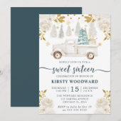 Winter White & Gold Truck Floral Sweet 16 Kaart (Voorkant / Achterkant)
