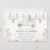 Winter White & Gold Truck Floral Wedding Kaart (Voorkant)