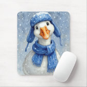 Winter White Goose With Blue Scarf Muismat (Met muis)
