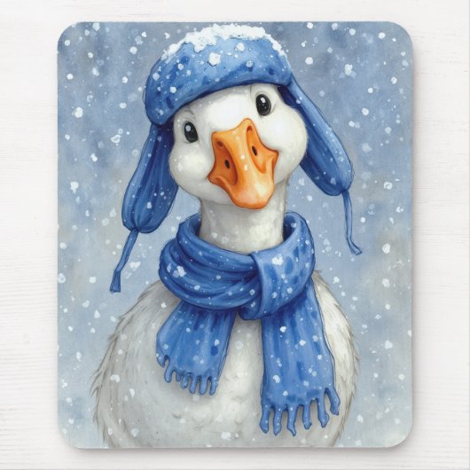 Winter White Goose With Blue Scarf Muismat (Voorkant)
