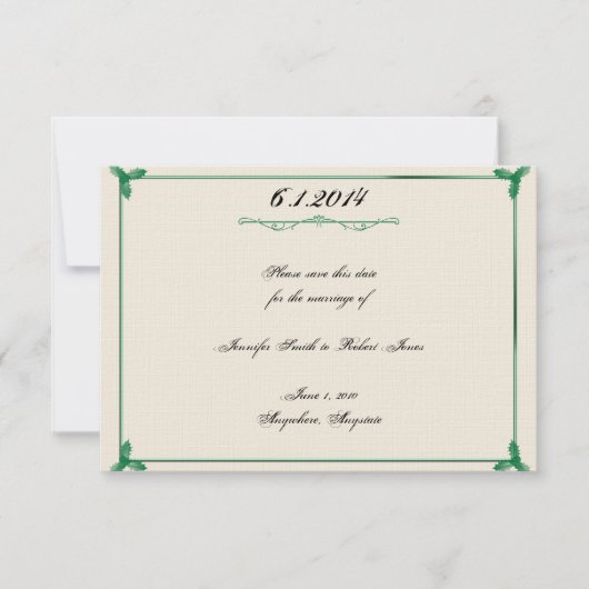 Winter White Green Mistletoe Wedding Save the Date (Voorkant)
