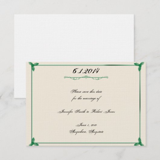 Winter White Green Mistletoe Wedding Save the Date (Voorkant / Achterkant)