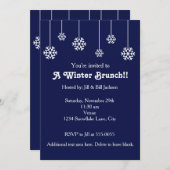 Winter White Hanging Snowflakes Blauwe Uitnodiging (Voorkant / Achterkant)