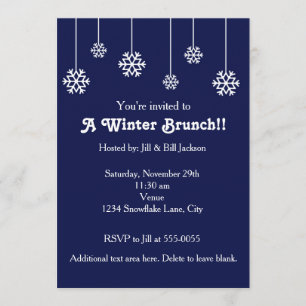 Winter White Hanging Snowflakes Blue Invitation Kaart