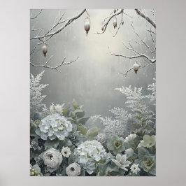 Winter White Hydrangea Floral Art Centerpiece Poster
