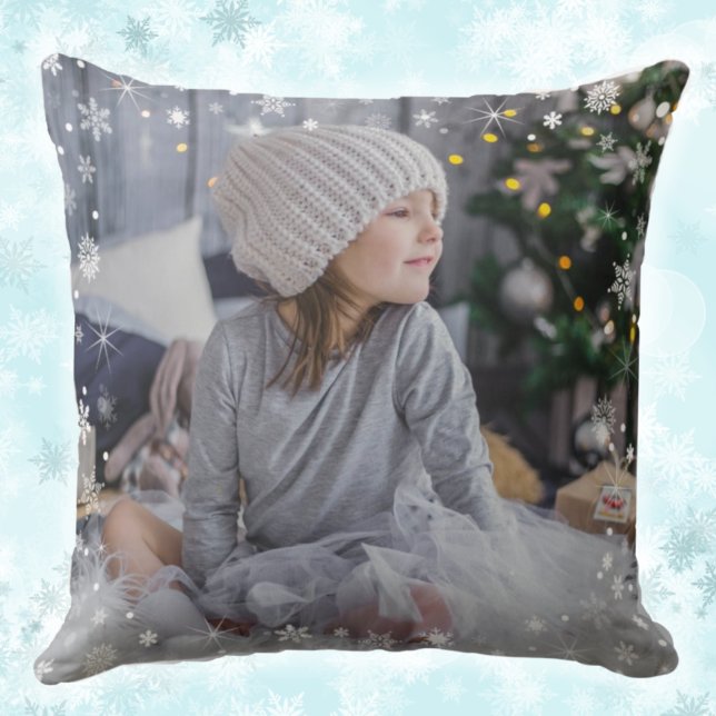 Winter White Modern Snowflake Photo Pillow Kussen (Creator heeft geüpload)