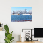 "WINTER WHITE" OLANDER PARK EN MEER/MET SNEEUW BED POSTER (Thuiskantoor)