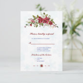 Winter White Poinsettia Snowflakes Weddenschap RSV RSVP Kaartje (Staand voorkant)