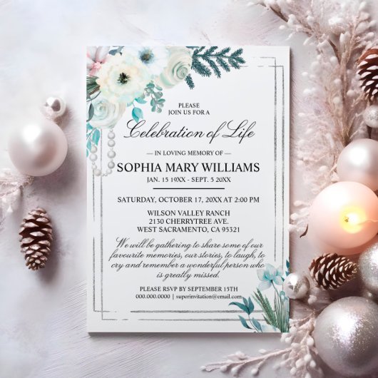 Winter White Rose begrafenis viering van het leven Kaart