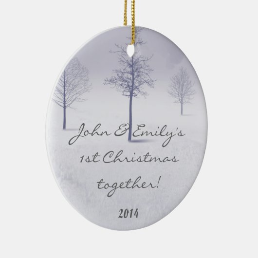 Winter White Snow Trees Personalized Name Ornament (Rechts)