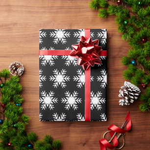 Winter White Snowflake kerstfeestdag zwart Cadeaupapier