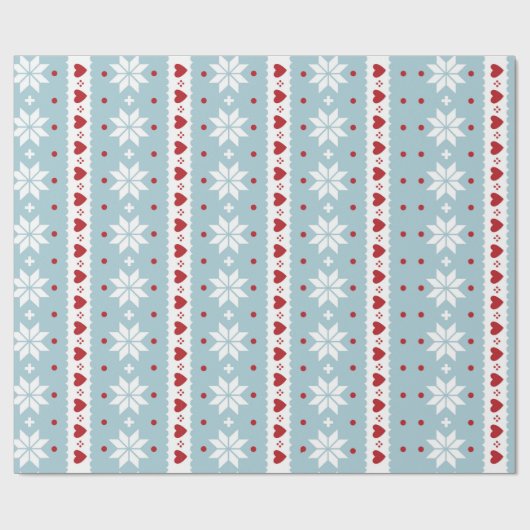 Winter White Snowflake Red Love Hearts Nordic Cadeaupapier (Vlak)