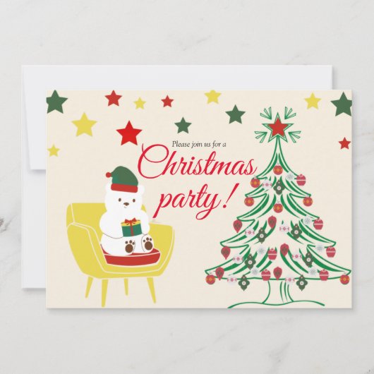 Winter White Teddy Bear Cute Christmas Party Kaart (Voorkant)