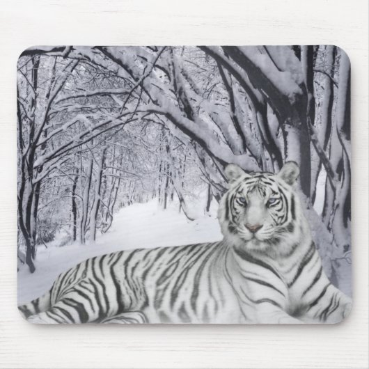 Winter White Tiger Mousepad Muismat (Voorkant)