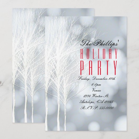Winter White Trees Vakantie Uitnodigingen (Voorkant / Achterkant)