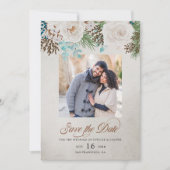 Winter White Wedding Rozen and Pine Photo Save The Date (Voorkant)