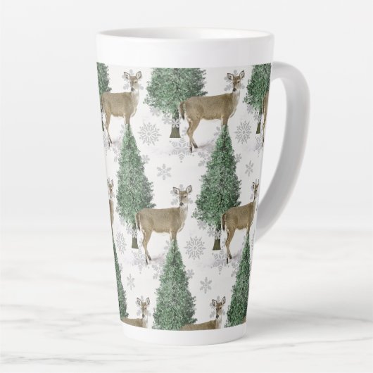 Winter Whitetail Deer met Snowflakes Holiday Home Latte Mok (Rechterhoek)