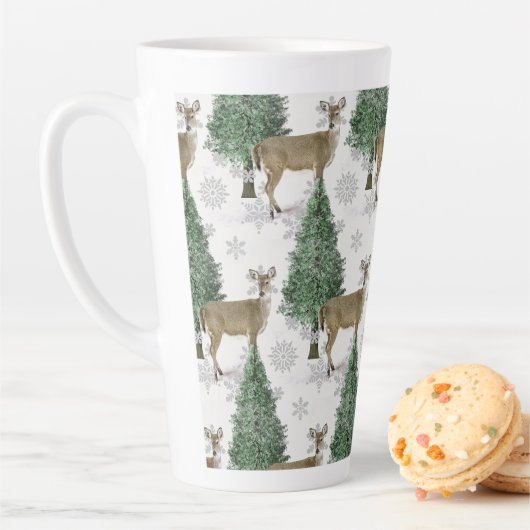 Winter Whitetail Deer met Snowflakes Holiday Home Latte Mok (In situ)