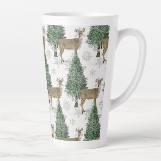Winter Whitetail Deer met Snowflakes Holiday Home Latte Mok (Rechts)
