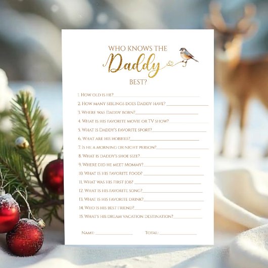 Winter Wie kent de Daddy Best Baby shower Game Kaart