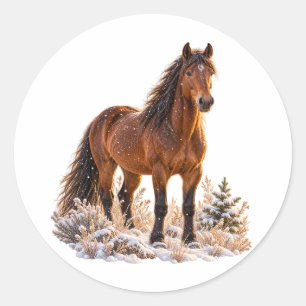 Winter Wild Paard Kerst Sneeuw Ronde Sticker
