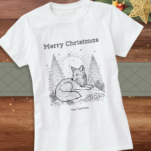 Winter Wilde Dieren Vos Lijn Kunst Afbeelding Kers T-shirt