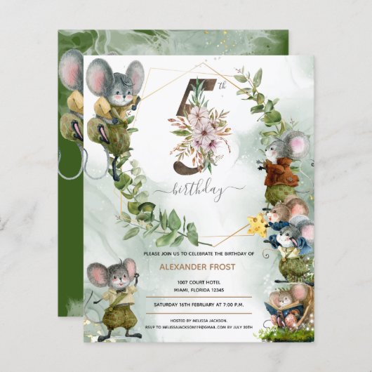 Winter Wilde Mice 5e verjaardag uitnodiging (Voorkant / Achterkant)