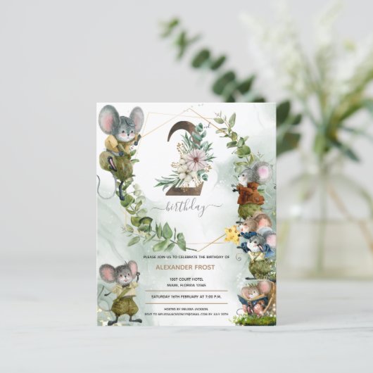 Winter Wilde Muizen 2e verjaardag Uitnodiging (Staand voorkant)