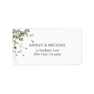 Winter Wildflower Berry Wedding Return Address Etiket