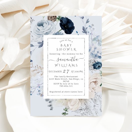 Winter Wildflower Elegant Boho Baby shower Kaart