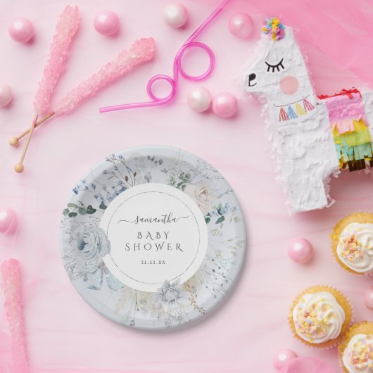 Winter Wildflower Elegant Boho Baby shower Papieren Bordje (Feest)