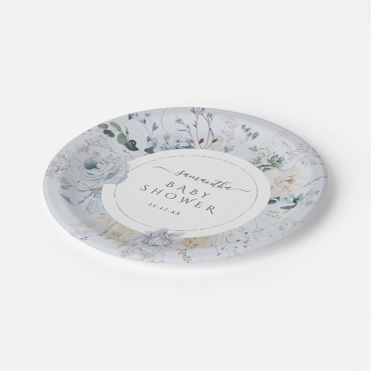 Winter Wildflower Elegant Boho Baby shower Papieren Bordje (Gekanteld)