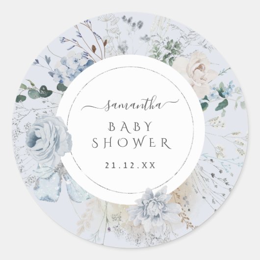 Winter Wildflower Elegant Boho Baby shower Ronde Sticker (Voorkant)