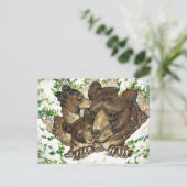 Winter Wildlife Art Black Beer Moeder en kubussen Briefkaart (Staand voorkant)