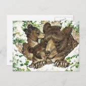 Winter Wildlife Art Black Beer Moeder en kubussen Briefkaart (Voorkant / Achterkant)