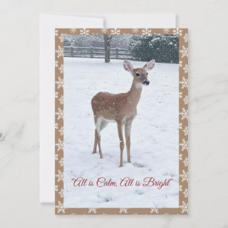 Winter wildlife jong hert sneeuwsfeer feestdagenkaart