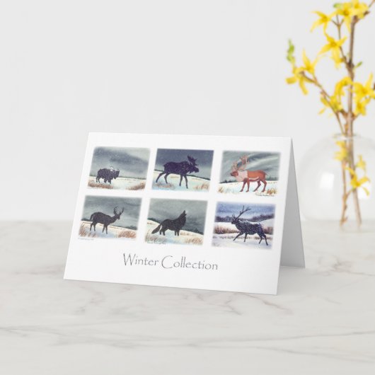 Winter Wildlife Waterverf Paintings Collectie Kaart (Gele Bloem)
