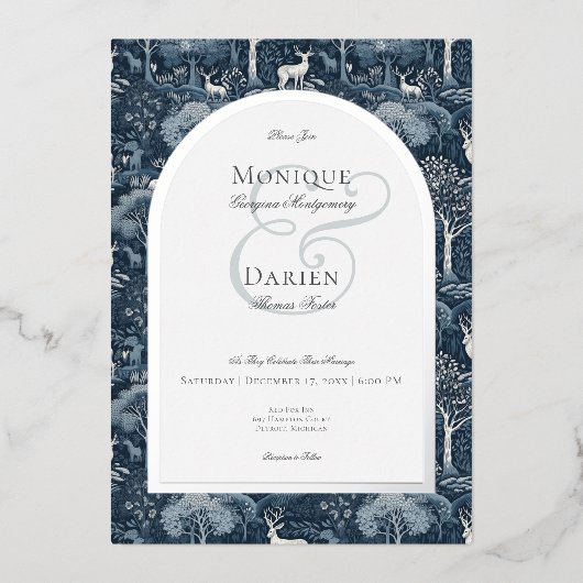  Winter William Morris Elegant Wedding Folie Uitnodiging (Voorkant)