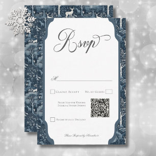  Winter William Morris Elegant Wedding QR RSVP Kaartje
