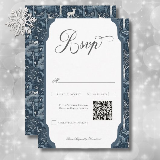  Winter William Morris Elegant Wedding QR RSVP Kaartje