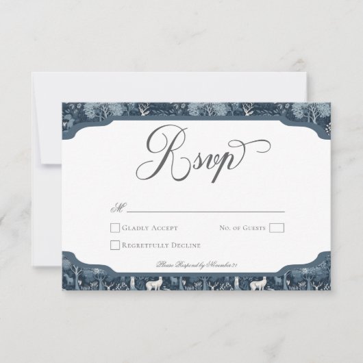  Winter William Morris Elegant Wedding RSVP Kaartje (Voorkant)
