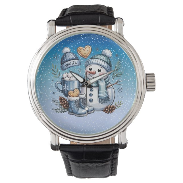 Winter Winterse Sneeuwman Horloge (Voorkant)