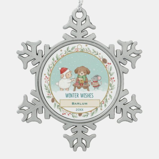 Winter Wishes Tin Sneeuwvlok Ornament (Voorkant)