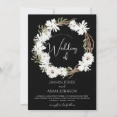 Winter Wit Bloemen Zwart Kerstkrans Bruiloft Kaart (Voorkant)