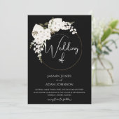 Winter Wit Bloemen Zwart Kerstkrans Bruiloft Kaart (Staand voorkant)