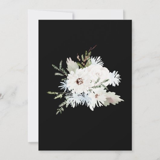 Winter Wit Bloemen Zwart Kerstkrans Bruiloft Kaart (Achterkant)