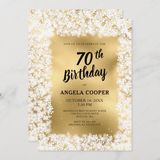 Winter Wit Goud 70ste Verjaardagsfeest Kaart (Voorkant / Achterkant)