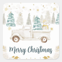 Winter Wit & Goud Truck Bloemrijke Prettig Kerstfe